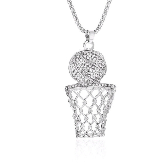 Silver Basketball Hoop Necklace - Picture 4 of 5